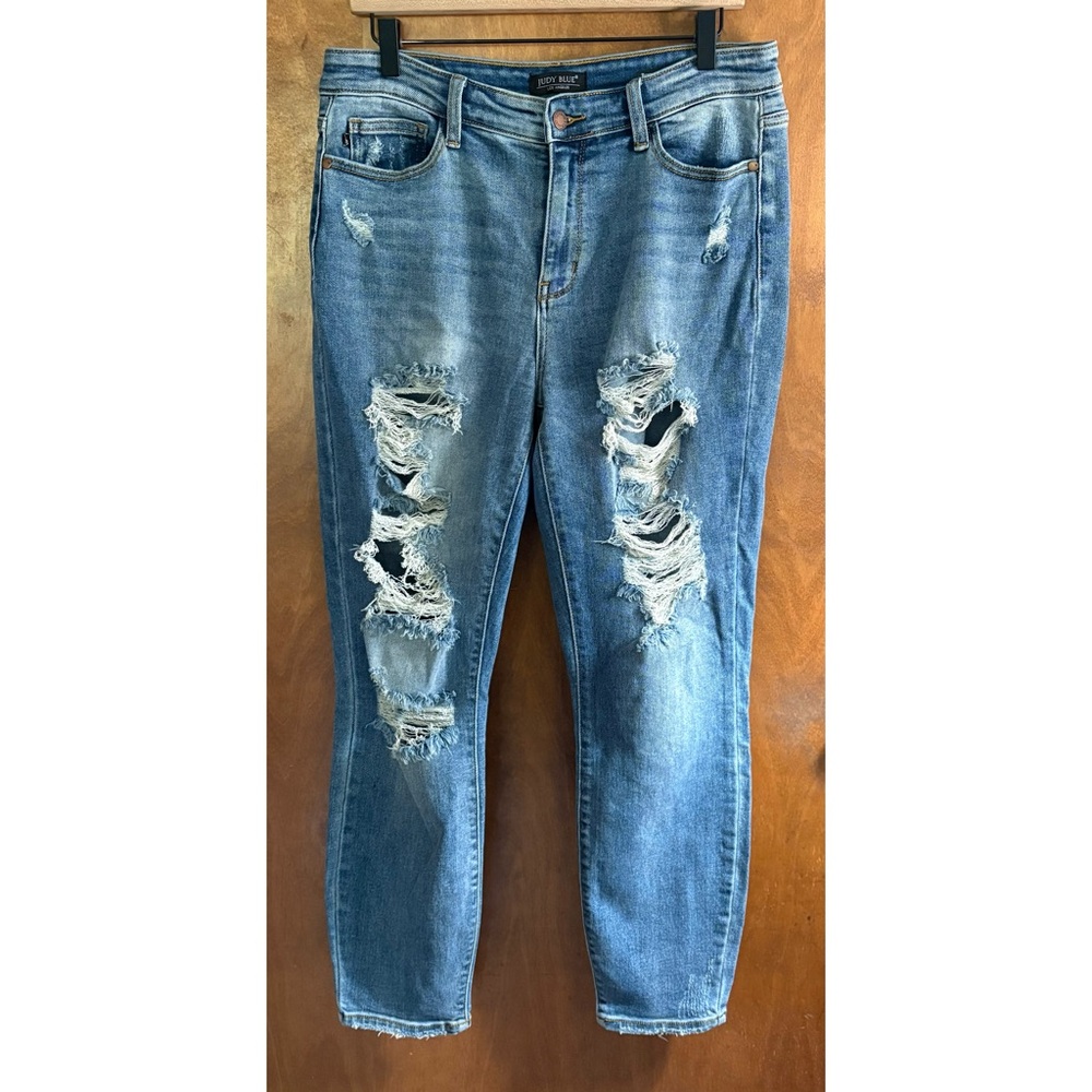 Judy Blue High Rise Boyfriend Jeans Dark Wash Size 29 Relaxed Straight Leg Boho